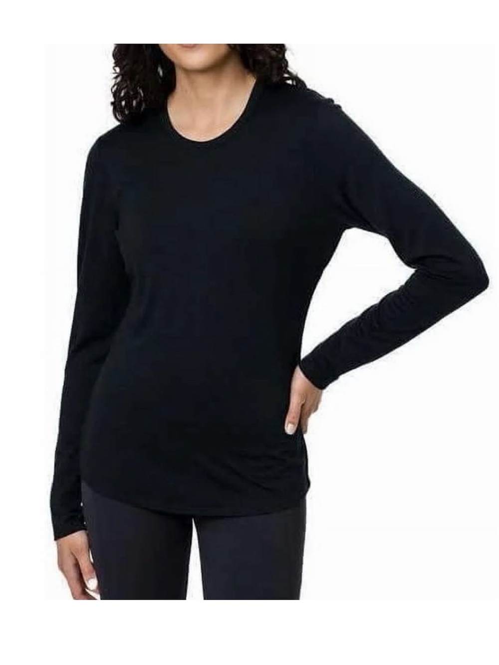 Seg’ments Black Merino Wool Baselayer Long Sleeve Top Round Neck